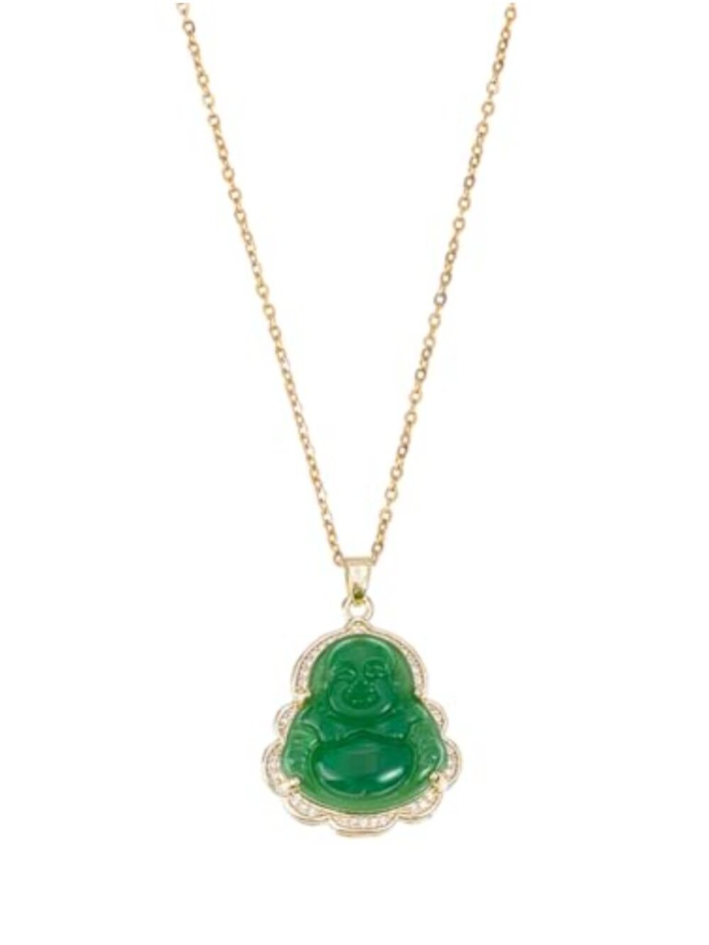 Jade Buddha Pendant Necklace Stainless Steel Chain Lucky Amulet